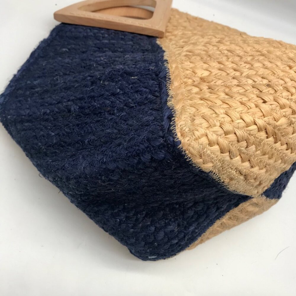 MMS Brands Natural Woven Jute and Blue Braided Tote Bag - Picture 9 of 10